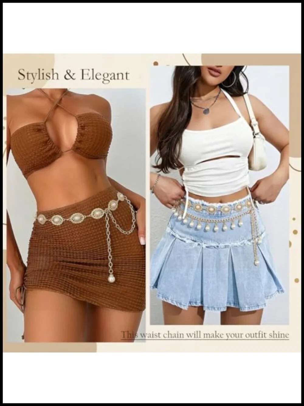 Pearl Waist Chain Belt Adjustable Gold Body Link for Dresses Jeans